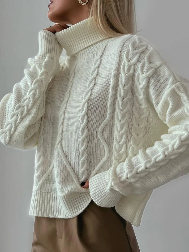 

Fashion Beige Sweater Woman Autumn Clothing Turtleneck Long Sleeve Knitting Pullover Female Fall Winter Solid Tops Streetwear