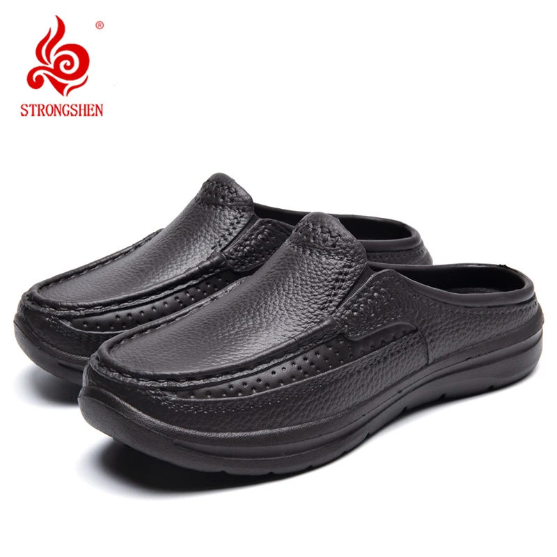 

STRONGSHEN Men Kitchen Shoes Fashion Casual Waterproof Oil-proof Chef Workshoes Non-slip Loafers Light EVA Leather Driving Shoes