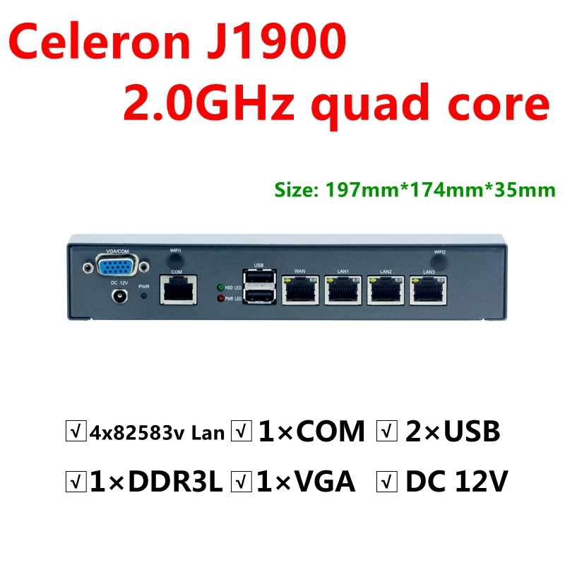 Mini PC Celeron J1900 J4125 2.0GHZ Quad Core  Network Security Control Desktop Firewall Router mini Computer 4 LAN
