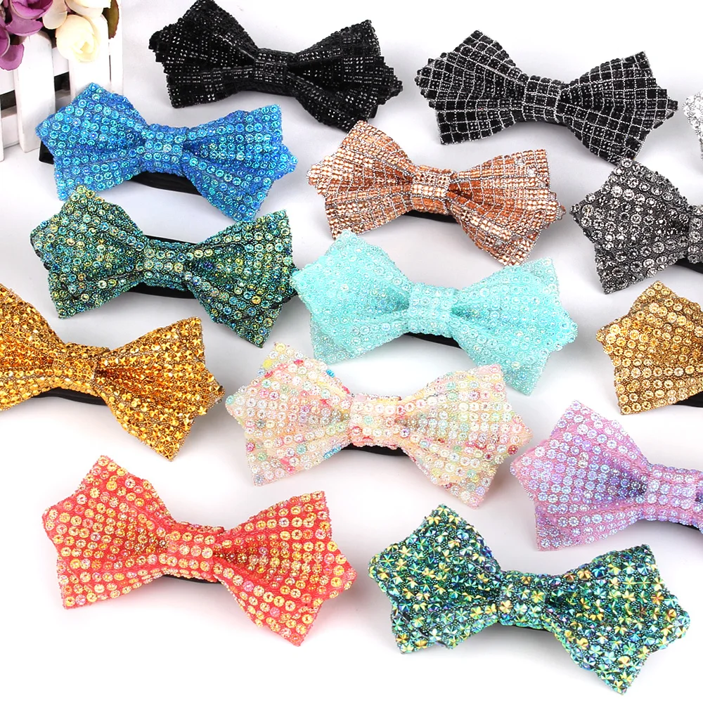 

New Rhinestone Bow Ties for Men Sequin Bowties with Adjustable Length Huge Variety Colors Pre-tied Wedding Bow tie For Groomsmen