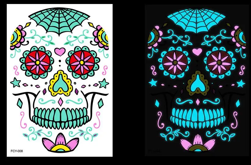1/4pcs Funny Halloween Two-color Glow Tattoo Stickers Horror Creative Temporary Face Ghost Festival Scar Sticker |