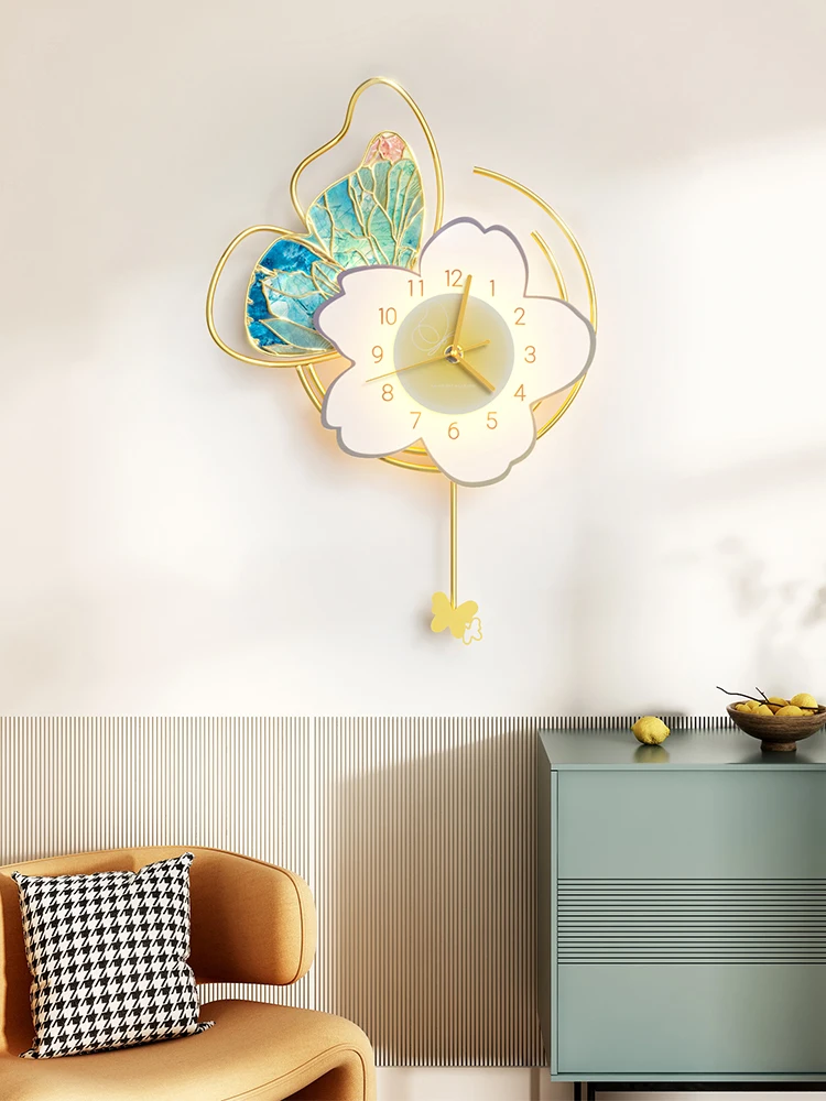 

Новые настенные часы в скандинавском стиле для гостиной, современный фон для дивана, беззвучные настенные часы с искусственным цветочным у...