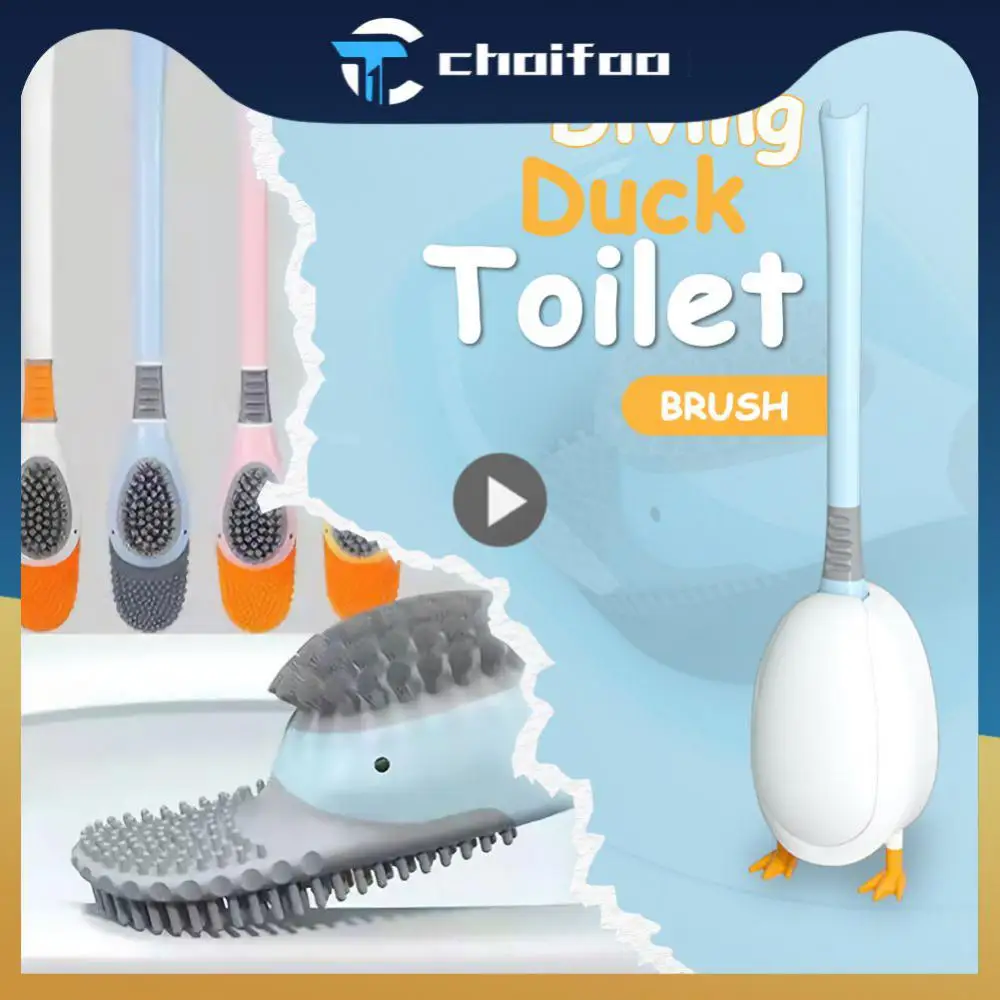 

Diving Duck Style Cleaning Brush Clean Brush Silicone With Holder Hygienic No Dead Angle Toilet Brushs Cleaning Accessories Cute