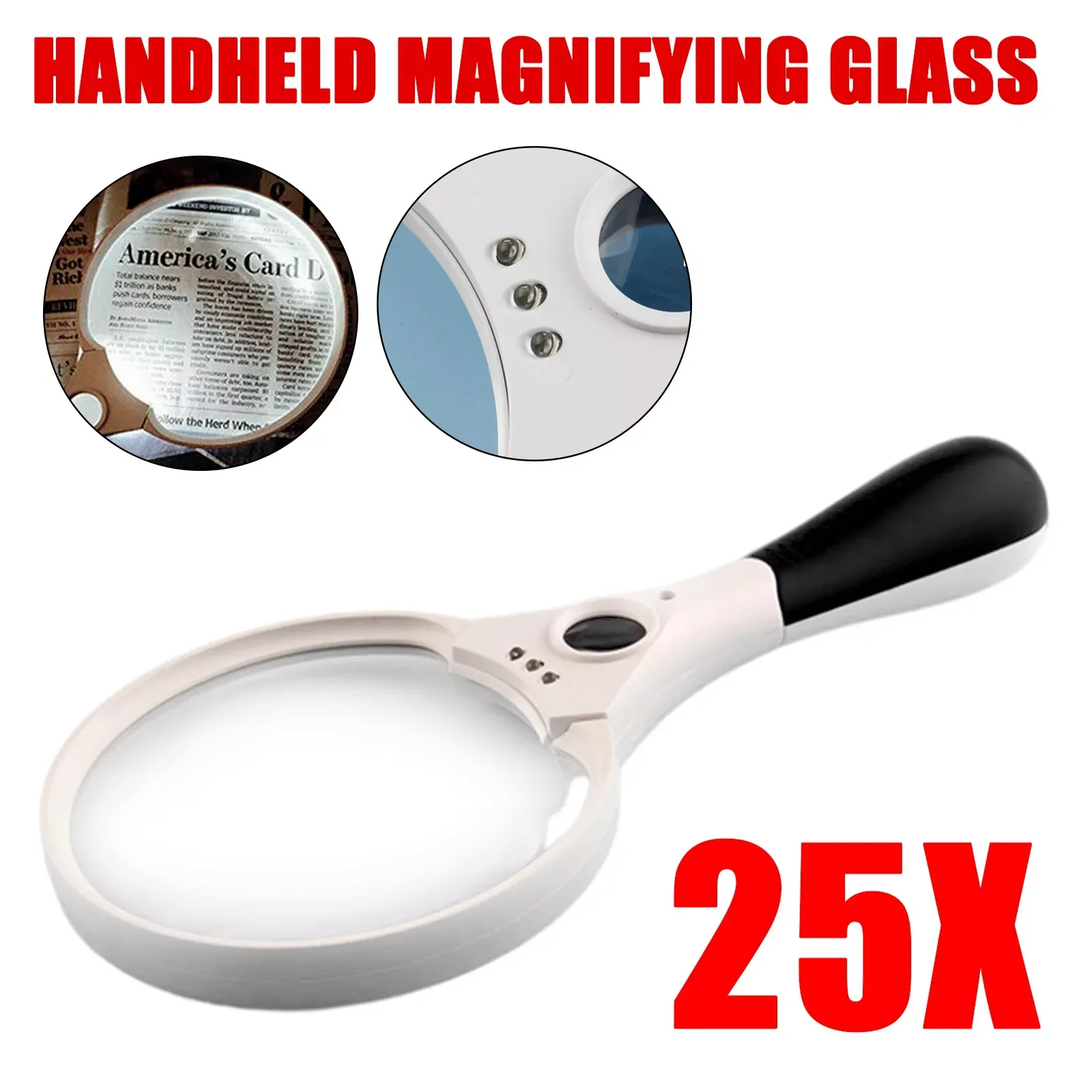 

NEW2023 25X Extra Large Strong Magnifying Glass 3 Bright LED Zoom Lightweight Hand Held Electronic Magnifying Glass 90mm 137mm
