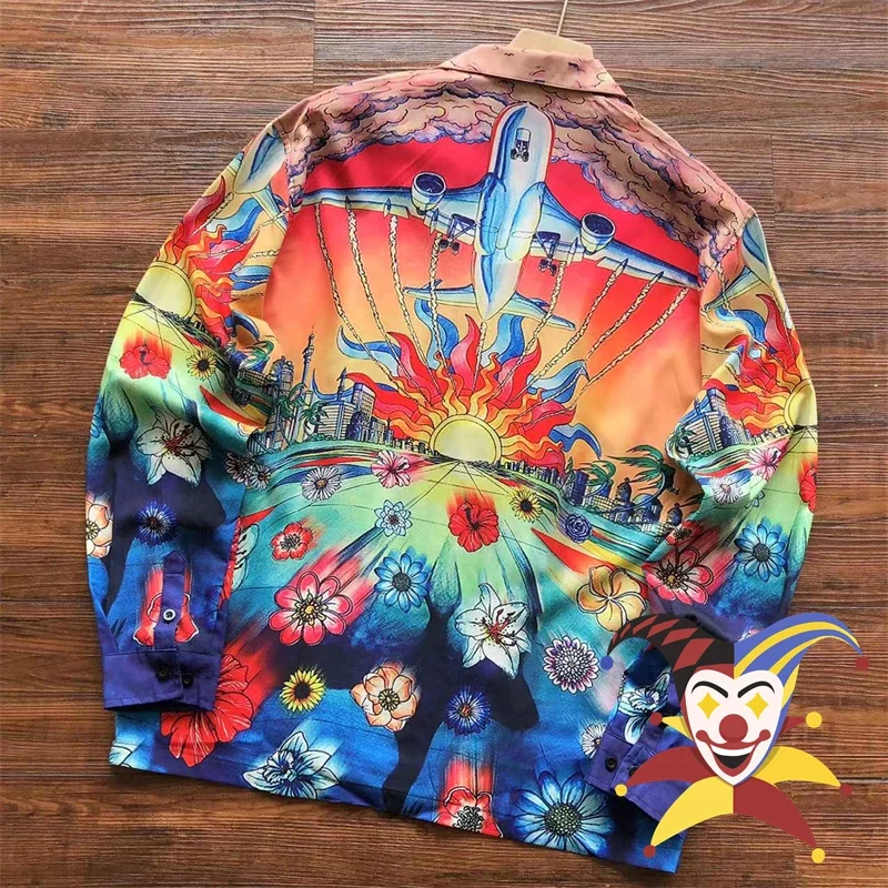 

Рубашка с длинным рукавом для мужчин и женщин, оранжевый топ с принтом самолета, 2023ss Касабланка