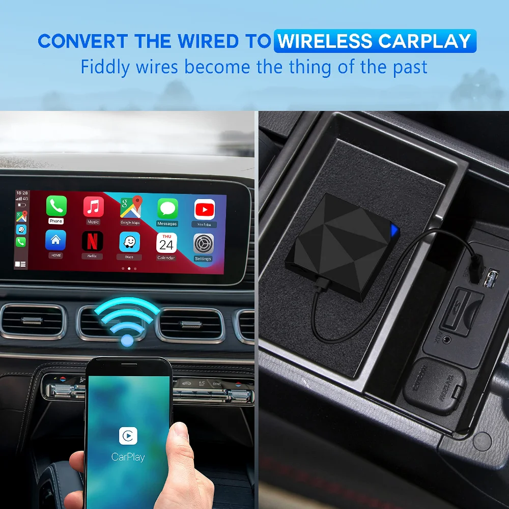 Фото Беспроводной адаптер CarPlay 2022 новейшая версия, ключ Apple CarPlay для OEM проводных автомобилей CarPlay, конвертирует проводной в беспроводной CarPlay №5