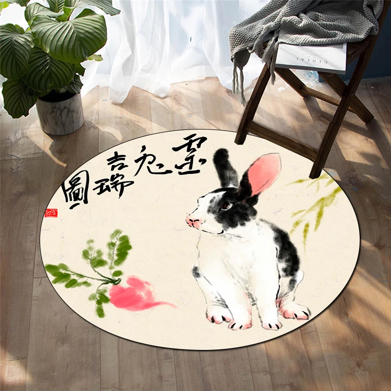 The Twelve Chinese Zodiac Signs Printed Round Carpet Children's Living Room Mat Floor Mat Bedroom  Non Slip Mat New Year Gift
