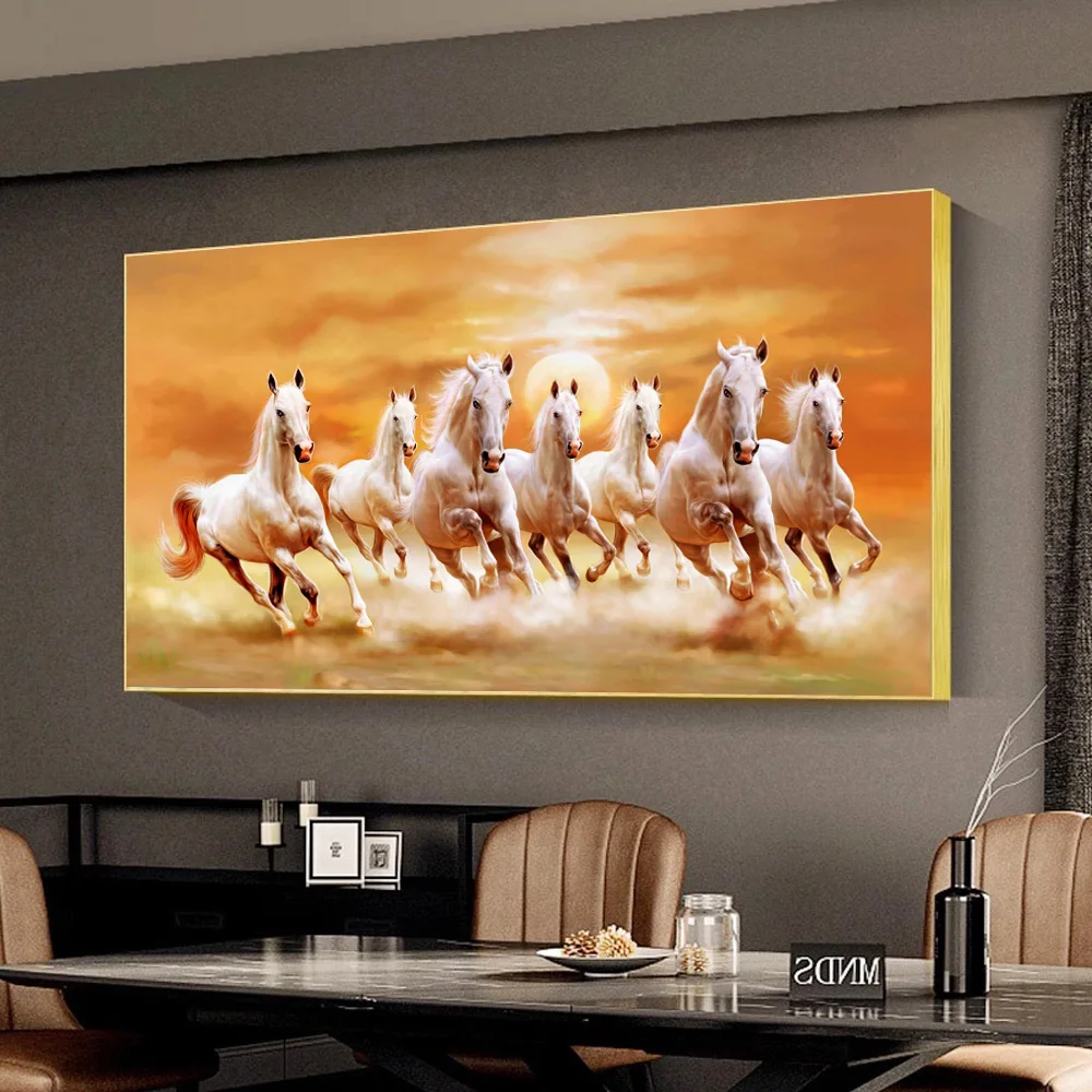 

Seven Running White Horse Animals Canvas Painting Gold Posters and Prints Modern Wall Art Picture for Living Room Home Decor
