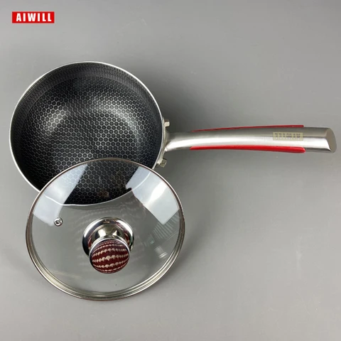 Сковорода AIWILL кухонная антипригарная, 18 см, нержавеющая сталь 316