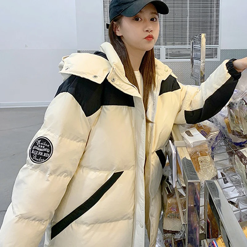 2022 winter new down padded jacket thickened warm hooded parka women's casual loose winter cotton padded jacket jacket women