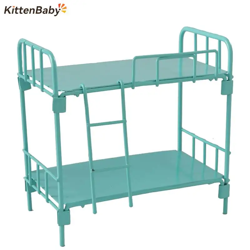 Dollhouse Miniature Alloy/Plastic Bed UP and down Bedroom Simulation Furniture Model Mini Doll Bed Bedroom Doll House Furniture