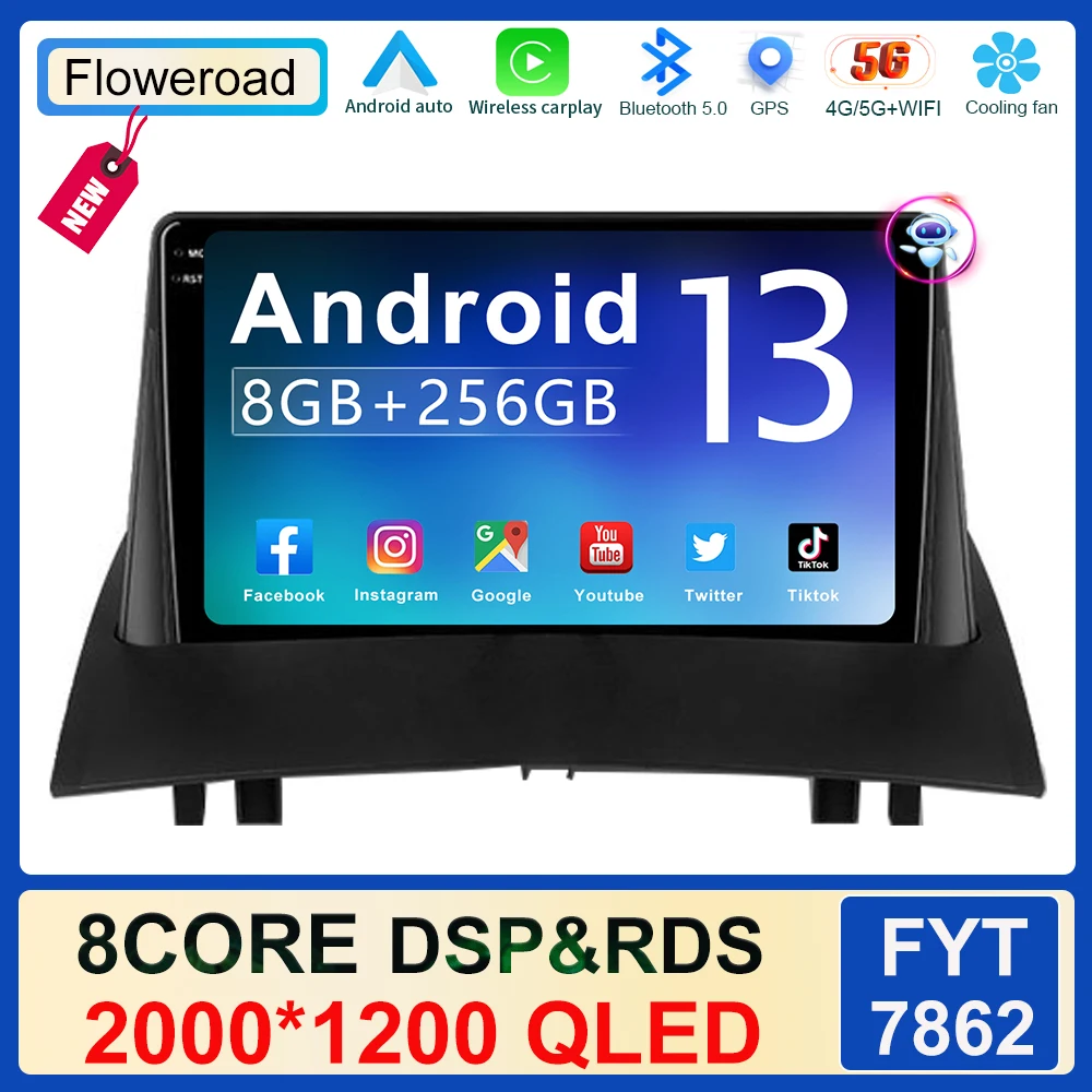 

2000*1200 QLED Screen For Renault Megane 2 2002 - 2009 Car Radio Multimedia Video Player Navigation GPS wireless android auto