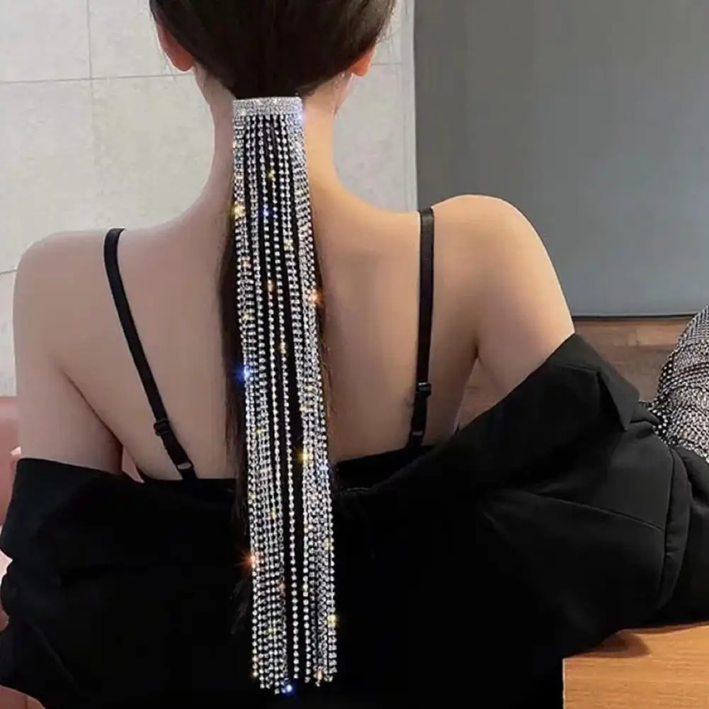 

Shine Full Rhinestone Hairpins for Women Long Tassel Crystal Hair Accessories Wedding Banquet Jewelry