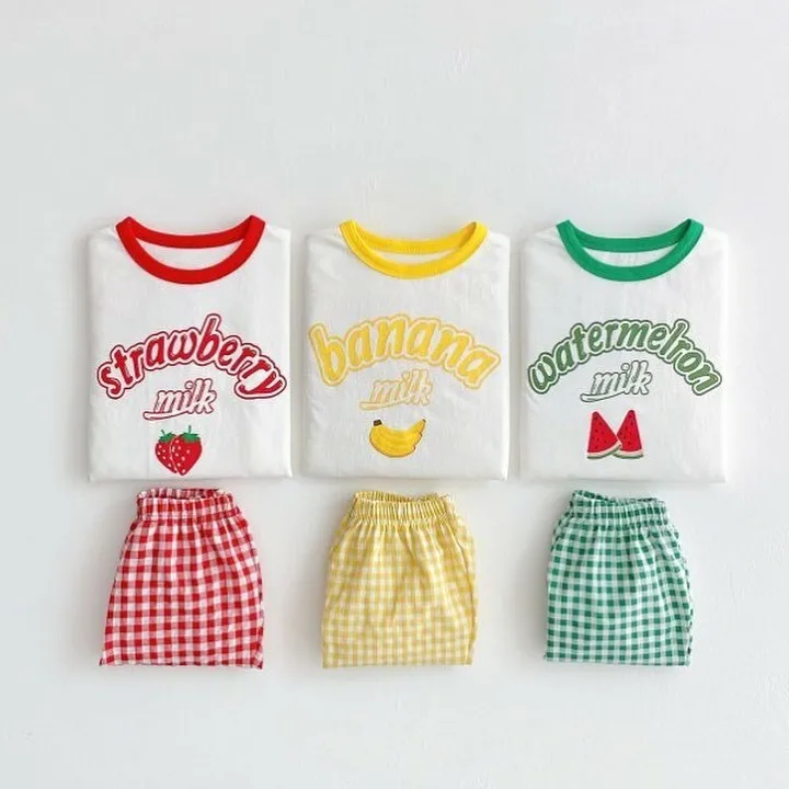 

Children Clothing Spring Summer Kids Set Cotton Short Sleeve Shorts Boys and Girls Plaid Casual Printed Simple Two Piece Set