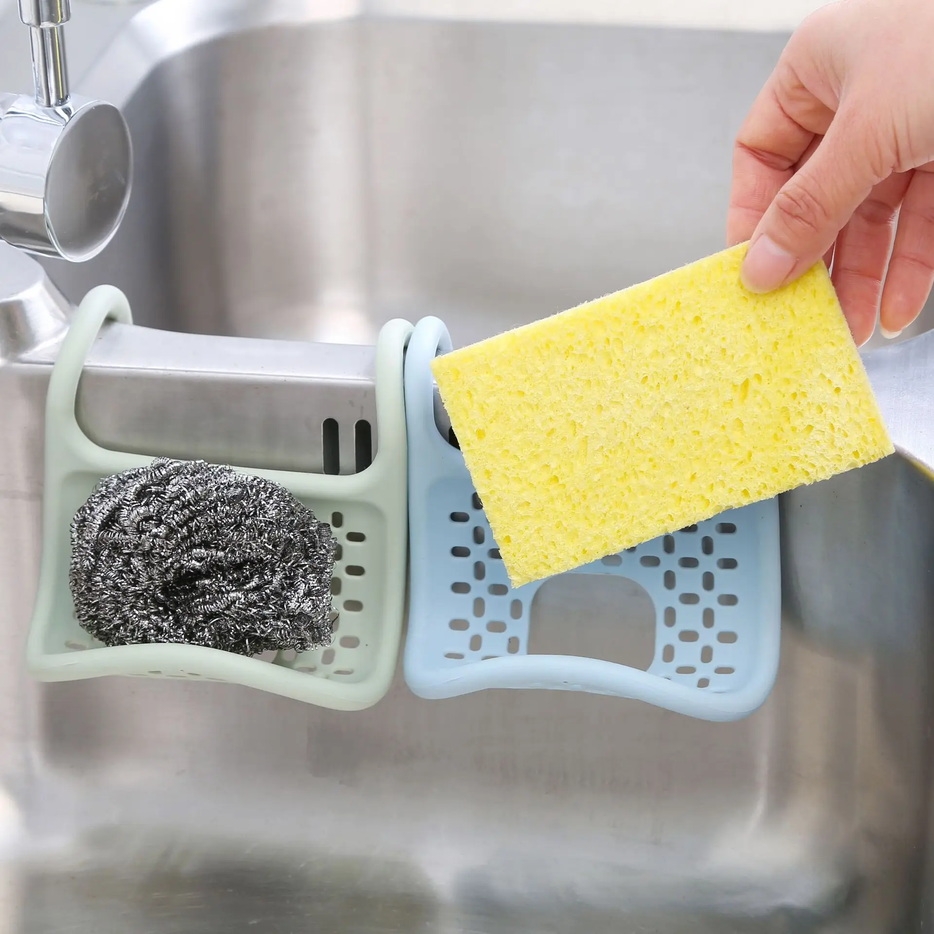 

Kitchen Drain Rack Soap Sink Holder Faucet Scouring Pads Hanging Basket Rack Bendable Folding Sink Drain Hanger Kitchen Storage
