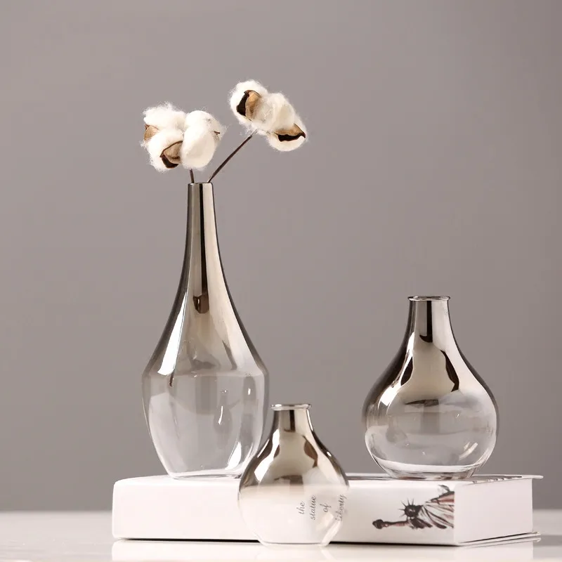 

Скандинавская стеклянная ваза, серебряный градиент, высушенные скандинавские цветы, искусственные горшки, украшение, рождественский подар...