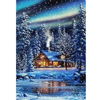 5d diamond painting aurora snow cabin in winter full drill by number kits for adults diy diamond set arts craft a0604