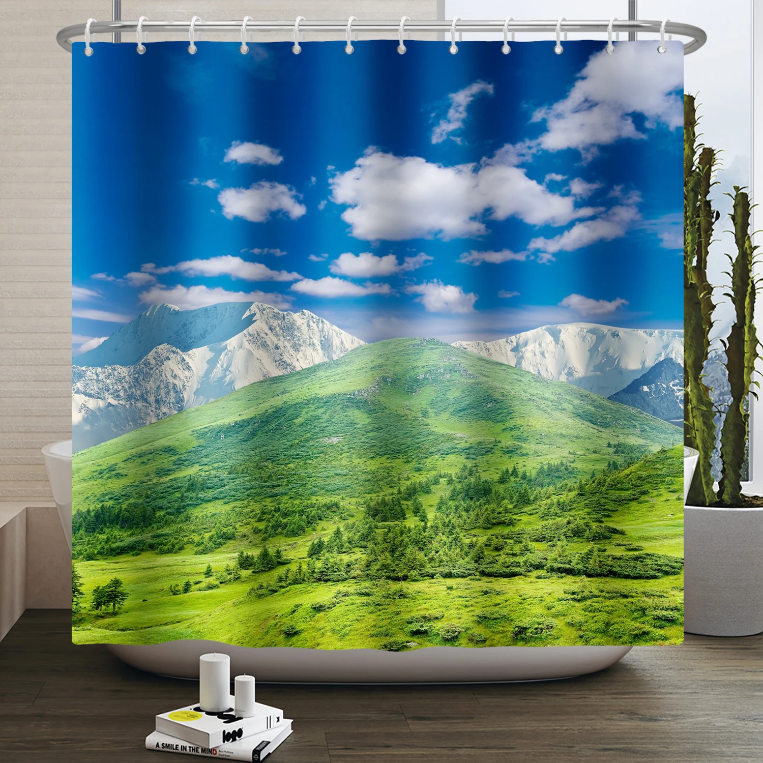 

Занавеска для душа с изображением гор и озер