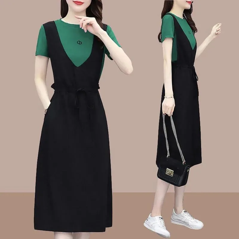 

Summer 2022 New Two-piece Suspender Skirt Casual Dress Women's Plus Size Dress Vestidos Midi Robes Vestidos Elegantes Para Mujer
