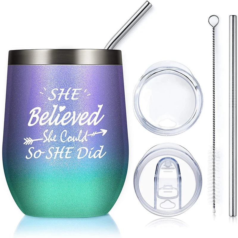 

12 Oz Wine Tumbler,Graduation Gifts For Her,She Believed She Could So She Did,Funny Birthday Inspirational Gifts