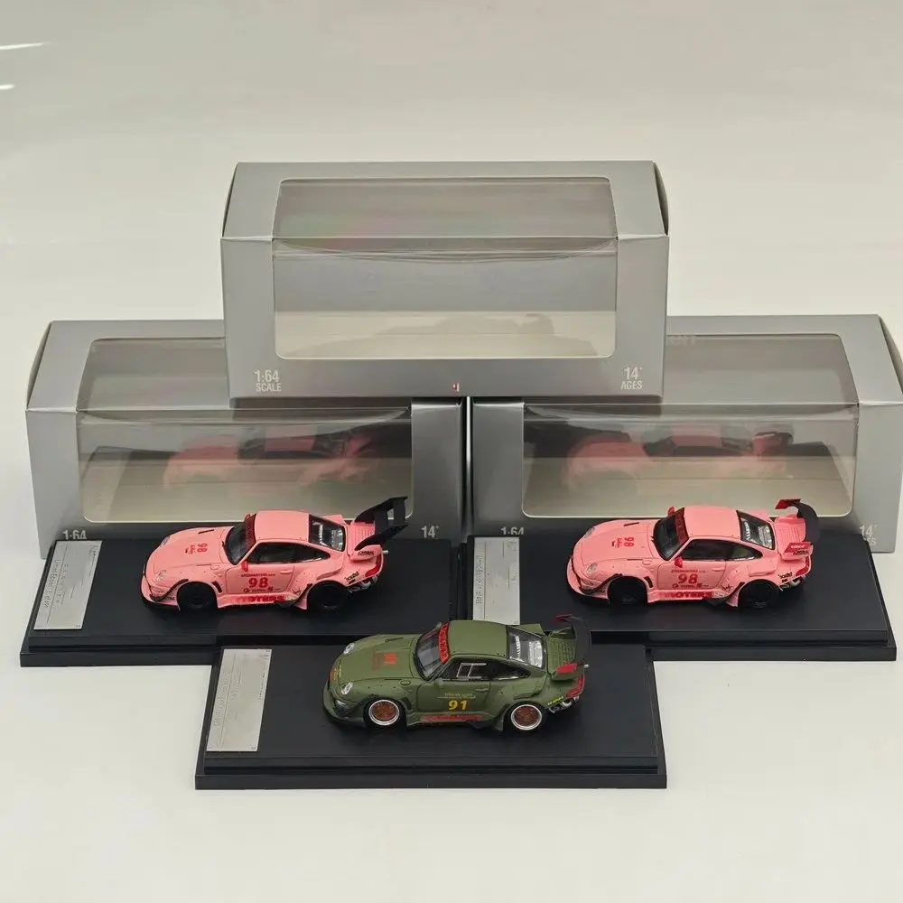 Фото SW 1/64 для RWB 993 Rauh-Welt Begriff # 98 # Миниатюрная коллекционная модель автомобиля 91 Matte Pink/Green Diecast, ограниченная серия №1