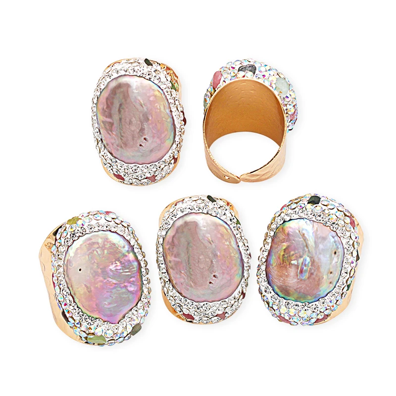 Женское Открытое кольцо с неравномерной радужной жемчужиной в стиле бохо