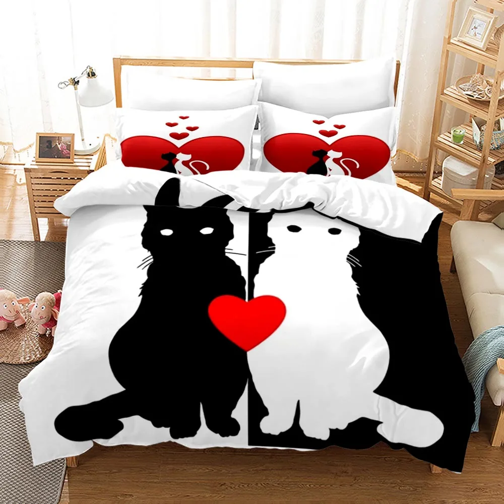 

Valentine's Day Theme Bedding Set Cartoon Couple King Queen Duvet Cover Romantic Red Love Heart 2/3 Pcs Polyester Quilt Cover
