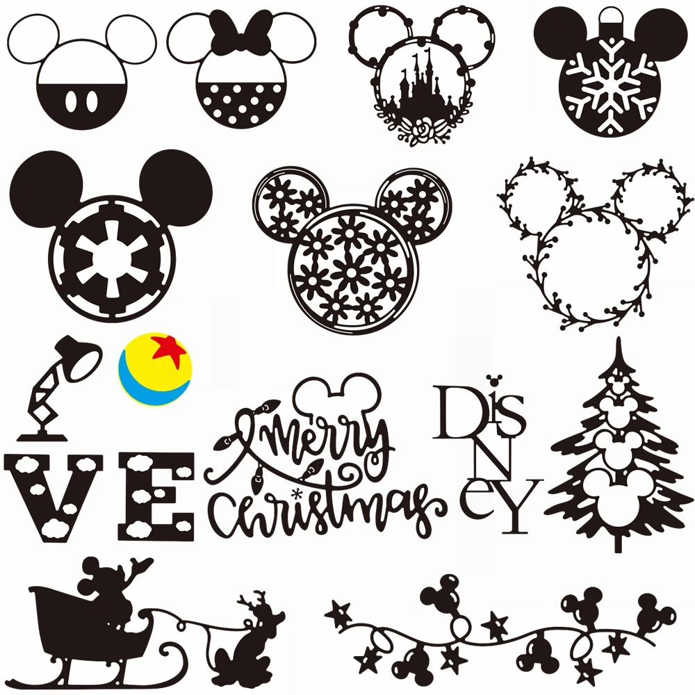 

Металлические Вырубные штампы с ушками Диснея Микки и Минни, различные рисунки, счастливая Рождественская елка, бриллиантовые штампы для рукоделия