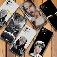 case for xiaomi mi 11 note 10 9 9t 12 pro lite poco x3 f3 m3 clear cases for redmi 9 9a 10 painting mona lisa david abstract art