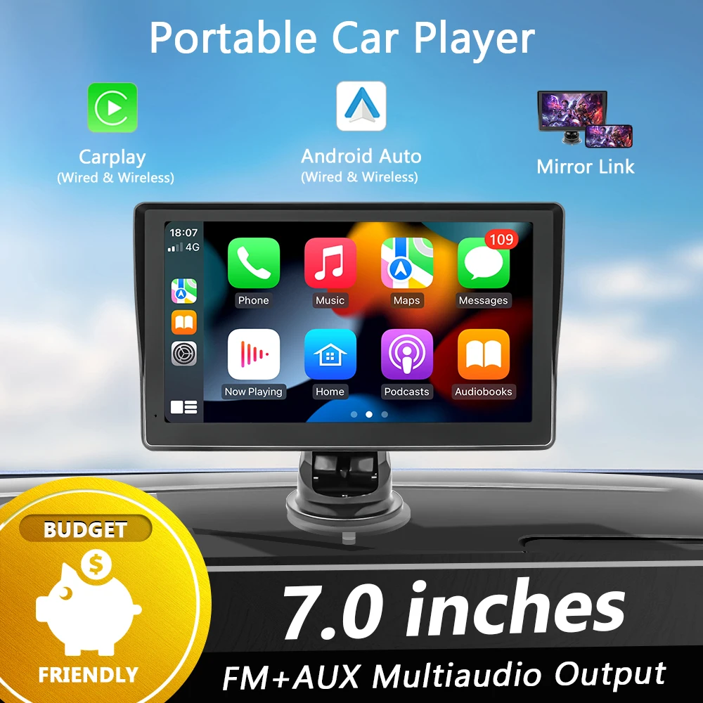 

Universal 7 inch Car Radio Multimedia Video Player Portable FM Wireless Apple CarPlay Android Auto Touch Screen Bluetooth Stereo