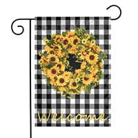 outdoor lawn yard decoration garden banner polyester double sided plaid welcome sunflower wreath garden sign 12x18 inch