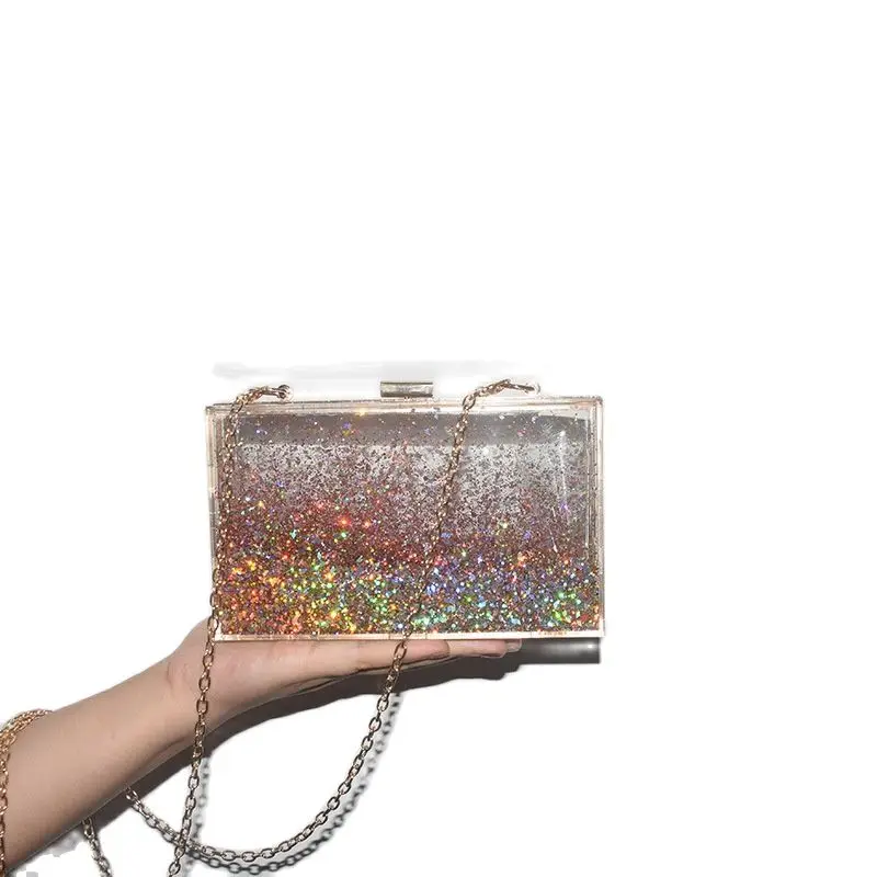 

2022 Fashion Women Acrylic Evening Clutch Bags Sequins Wedding Banquet Wallets Fashion Bling Chain Wallets Drop Shipping