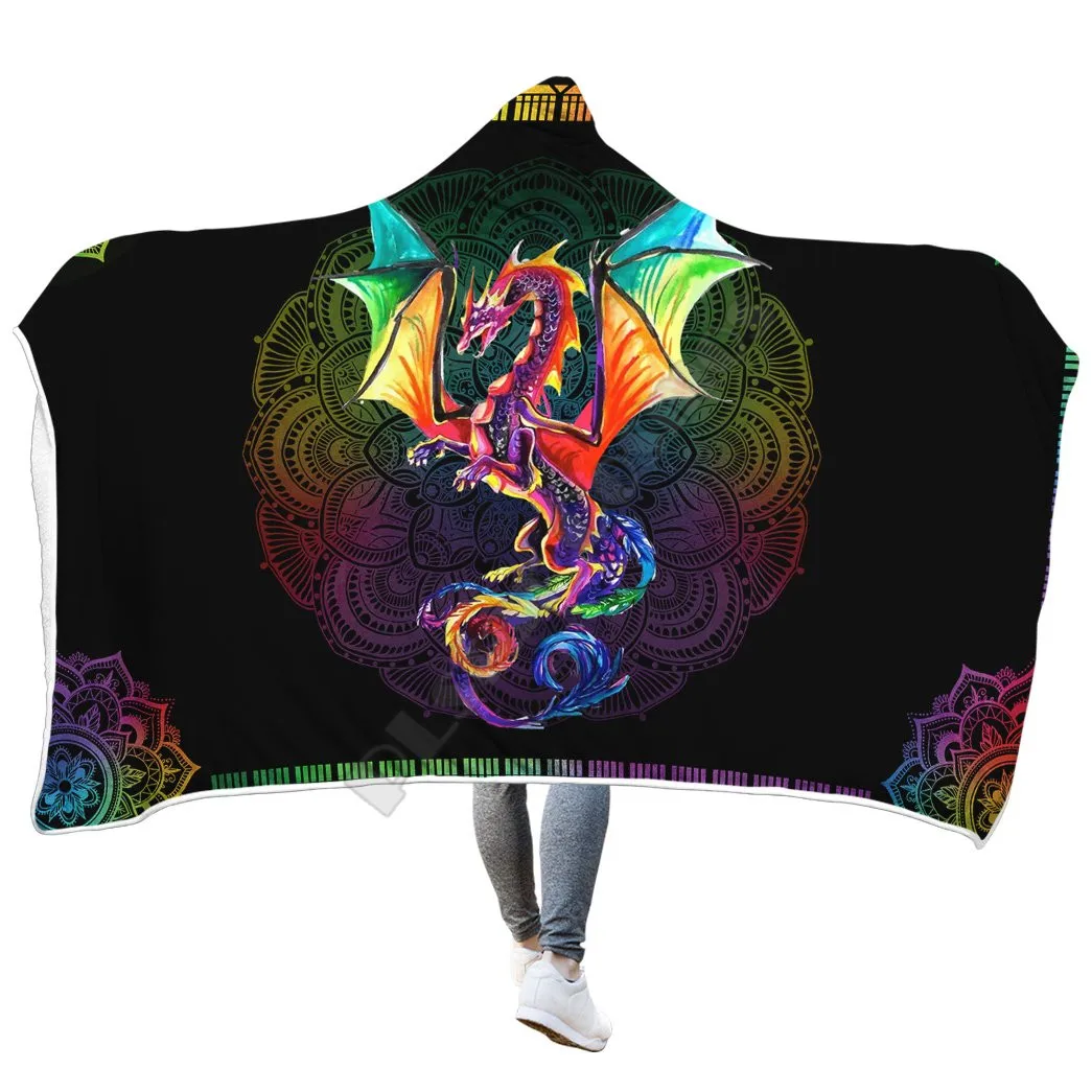 

Plstar Cosmos Dragon Hooded Blanket 3D full Printed Wearable Blanket Adults men women kids Boy Girl Blanket