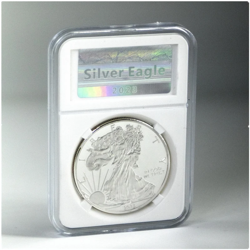 Немагнитный 2023 Орел 1 унция посеребренный значок коллекционное украшение с твердой пластиковой капсулой монеткой NGC