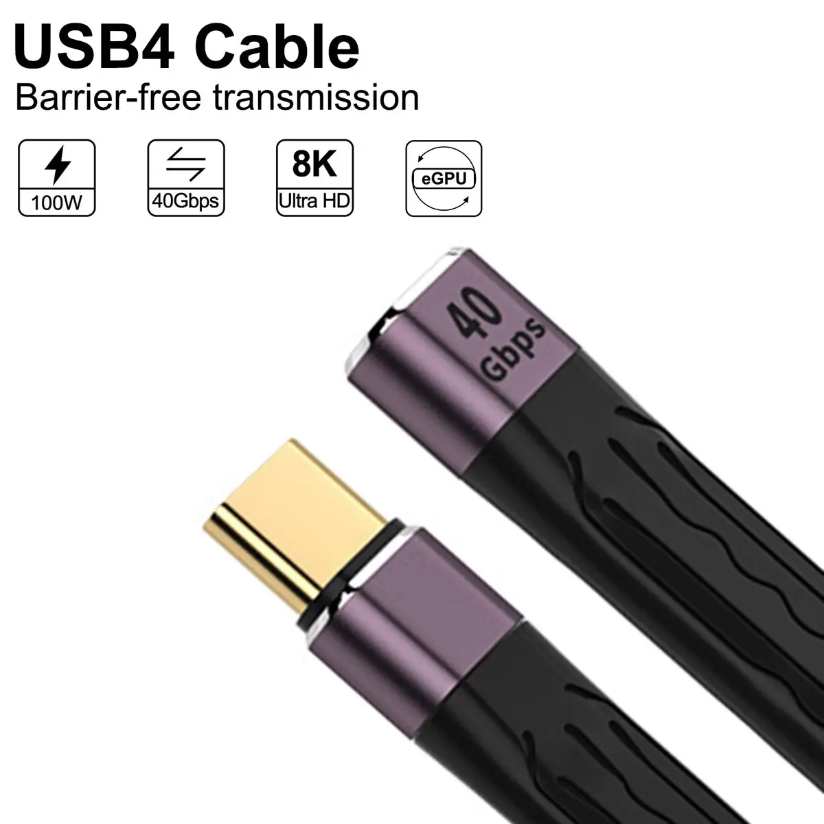 ChenYang USB-C USB4 Удлинительный кабель тонкий плоский штекер-гнездо 40 Гбит/с 100 Вт