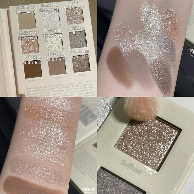 

9 Color Shimmer Matte Glitter Eye Shadow Palette Milk Tea Earth Color Eyeshadow Pallete Diamond Shiny Makeup Palette Cosmetic