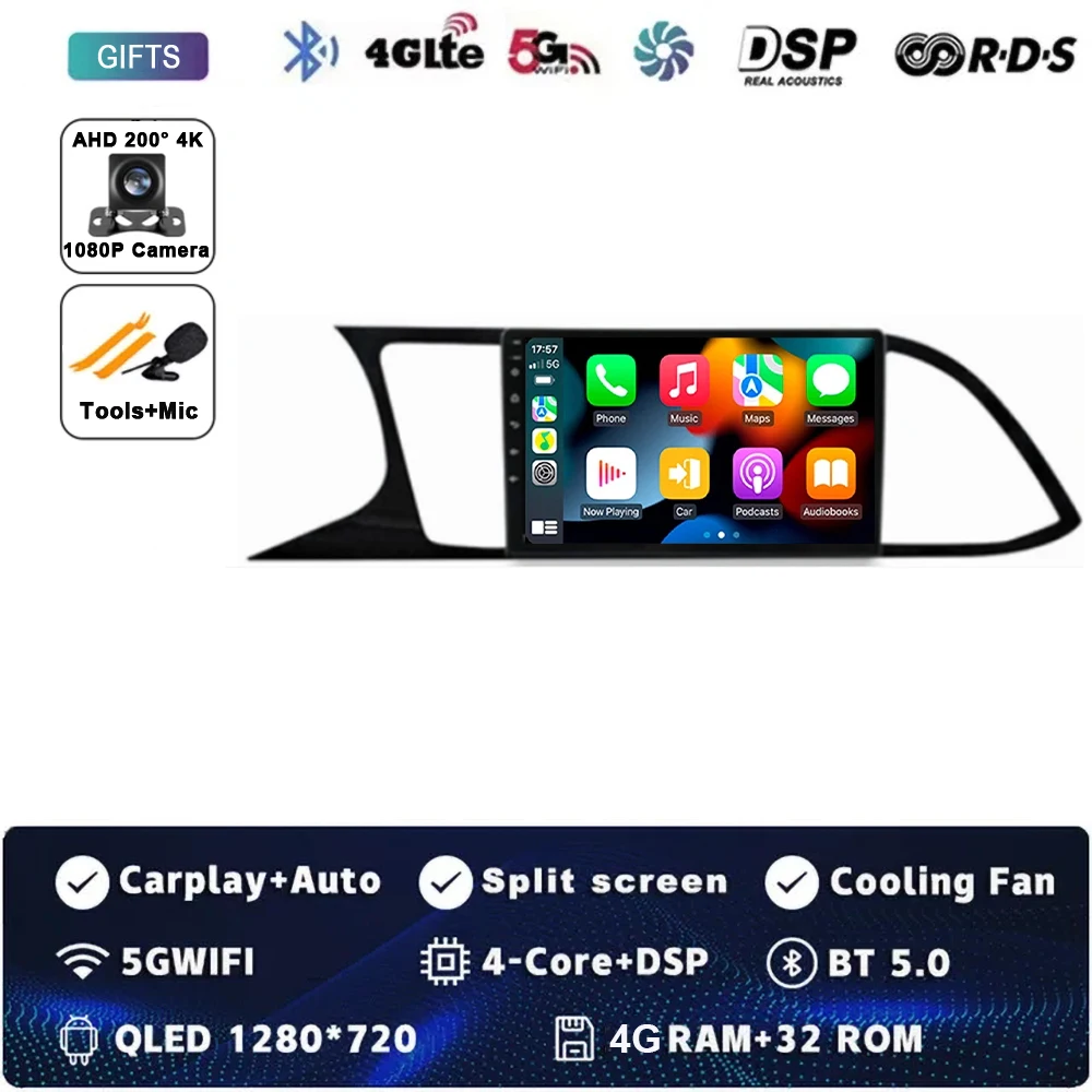 

Автомагнитола на Android 13 для Seat Leon 3 MK3 2012-2020 GPS-навигация 4G WIFI DSP BT RDS Carplay плеер 2 Din без DVD QLED видео