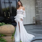 Новинка, Длинные свадебные платья с юбкой-годе в виде сердечек, 2022, пляжные платья невесты с длинным рукавом и разрезом сбоку, женское платье