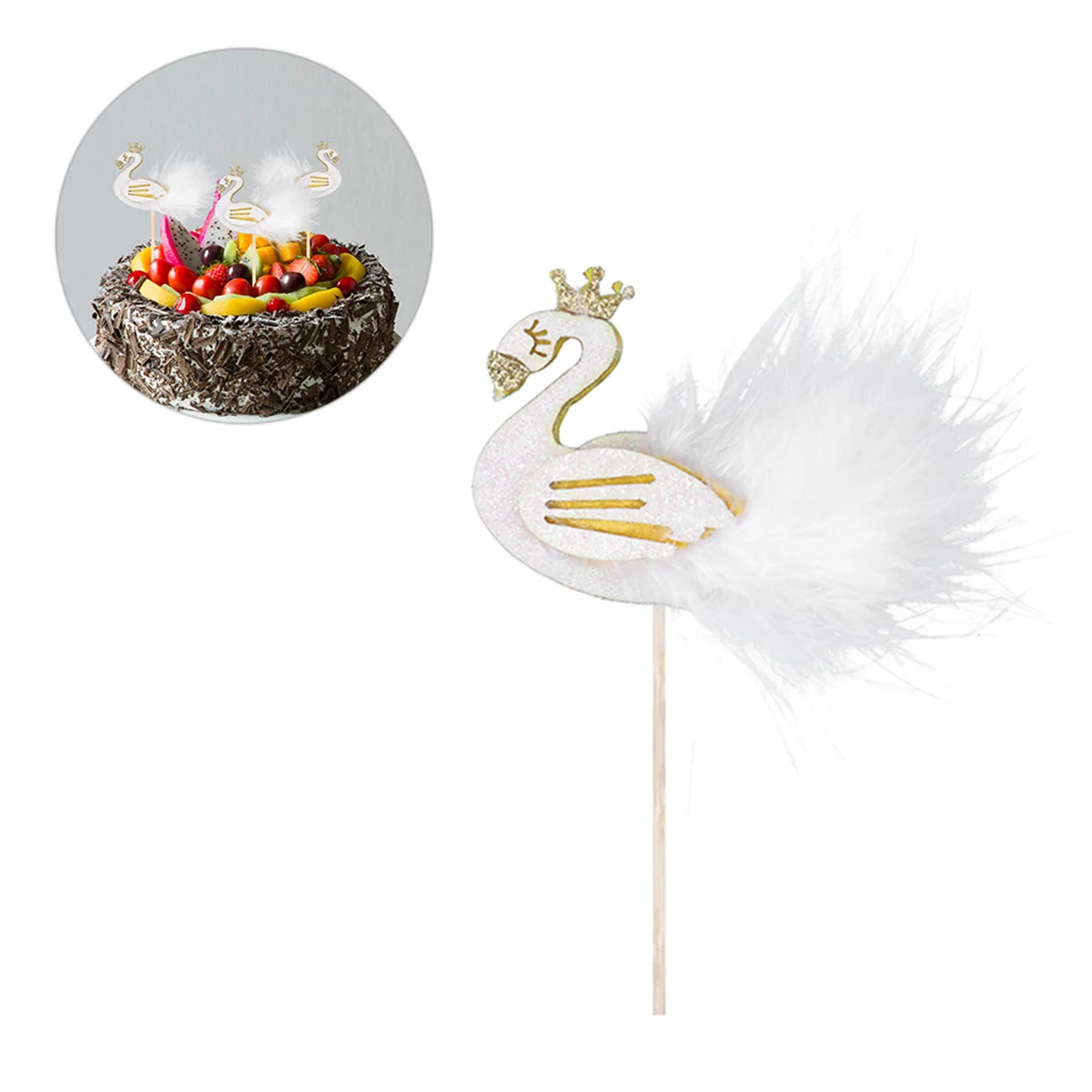 

5PCS Flamingo Swan Cake Topper Decorative Wing Cupcake Picks Dessert Cake Decoration for Wedding Birthday Party (White)