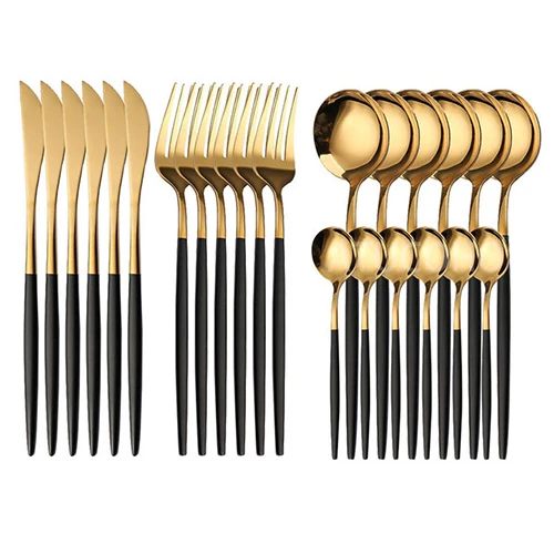 

24Pcs Gold Dinnerware Set Stainless Steel Tableware Set Knife Fork Spoon Flatware Set Christmas Gift Cutlery Set Gift Box