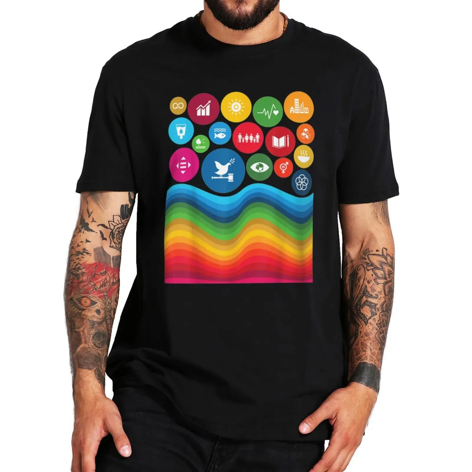 

Global Goal For Sustainable Development 17 T Shirt Rainbow Striped Design T-shirt Novelty Gift For Men Women Camiseta