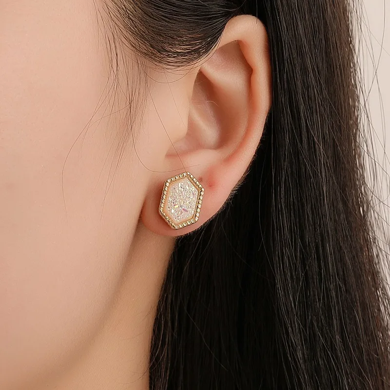 

Harajuku Style Simple Geometric Round Matte Earrings Women's Dreamy Starry Time Stone Starry Colorful Ear Stud