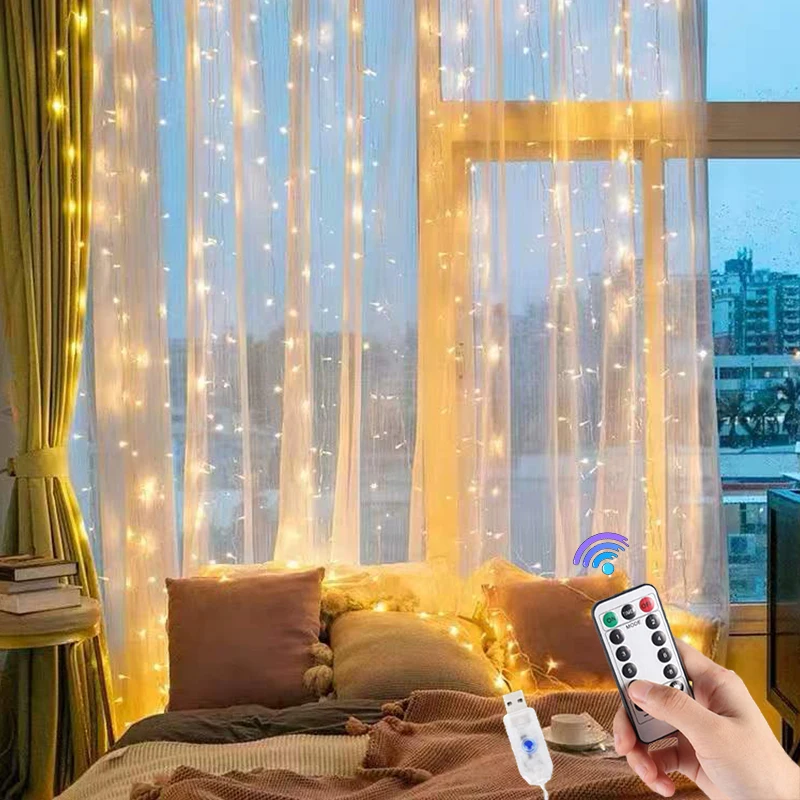 

3M LED Curtain Garland on The Window USB Power Fairy Lights Festoon with Remote New Year Garland Led Lights Christmas Decoration
