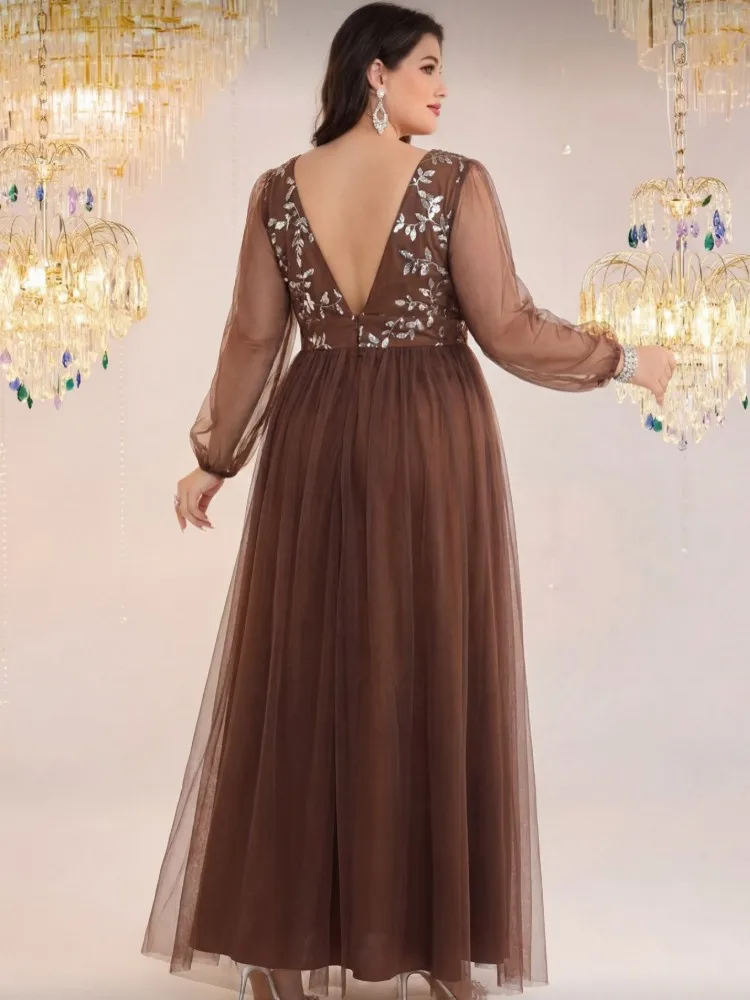 Фото Платья с пайетками больших размеров XL-3XL, женские летние платья с длинным рукавом в уличном стиле, повседневные макси-платья больших размеров 3XL, оверсайз №3