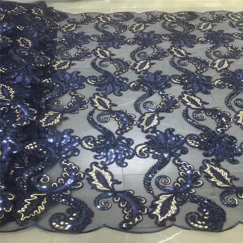 Navy Blue French Tulle Lace Fabric 2022 High Quality Embroidered African Net Laces Nigerian Fabrics With Sequins H991