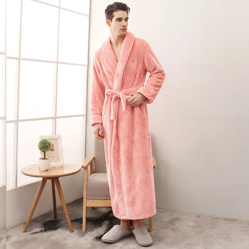 Winter Bathrobe For Couple Men's bathrobe Flannel Thick Robe Long Sleeve Soft Warm Sleeping Clothing Homewear Nightgowns