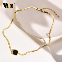 vnox flat snake chain necklaces for women girls party gifts jewelry gold color stainless steel collar with black square charm