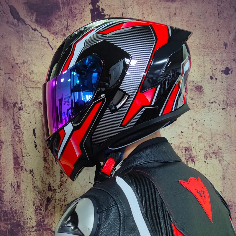 Racing Motorcycle Helmet Capacete Double lens jie face Helmets For Men Women With Rainbow Travel Pull Full Face Helmet Motocross
