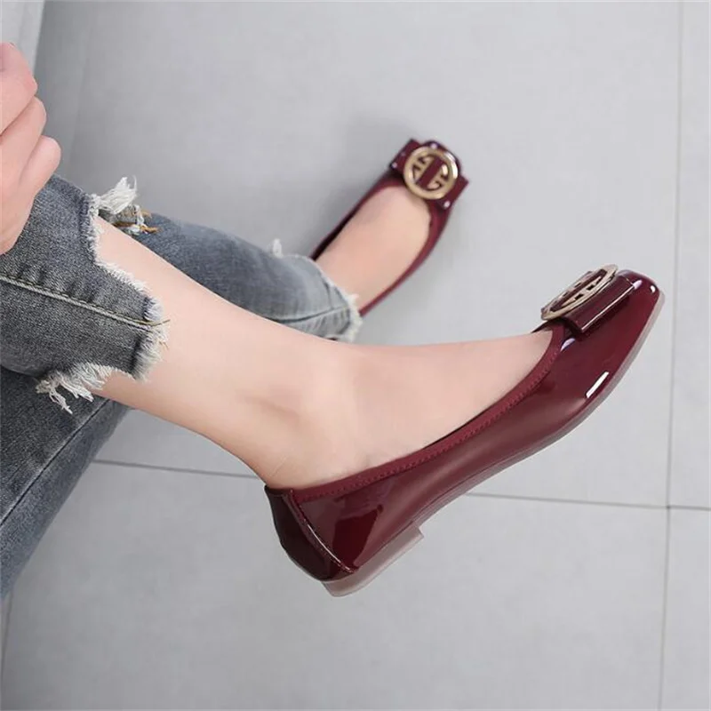 New Women Fashion Flats Shoes Square Toe PU Leather Shoes Ballet Flats Women Golden Ballerinas Shoes Girls Moccasins Size 35-44
