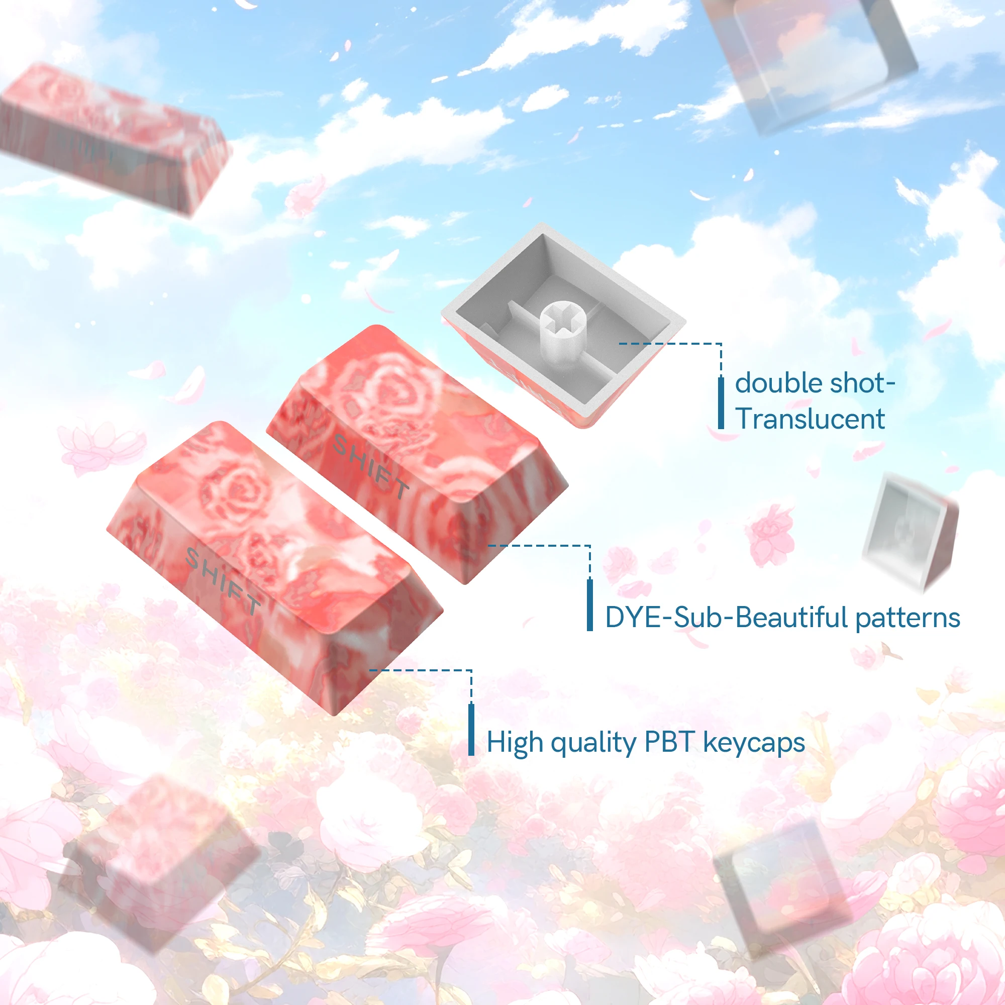 Womier 130 клавиш Sunset Rose PBT Keycaps Cherry Profile для механической клавиатуры